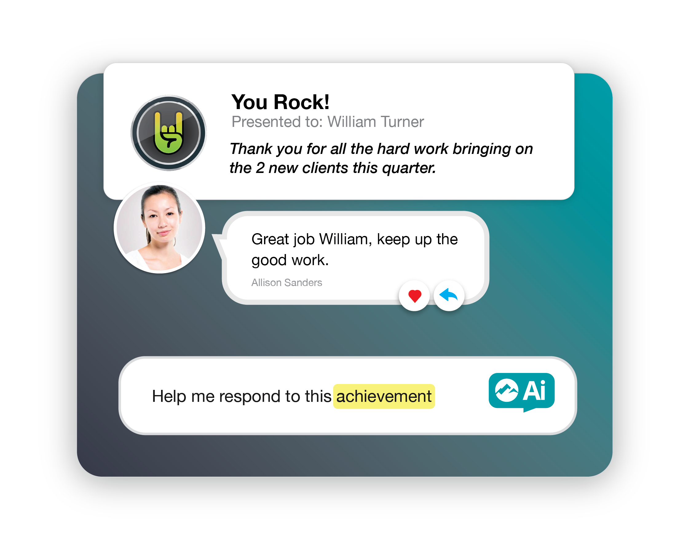 AI-powered recognition and engagement tools connect daily wins to strategic goals, reinforcing the behaviors that drive performance and alignment.